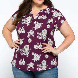 Papermoon Shirt Sleeve Blouse with Large Floral Print - Size 2X